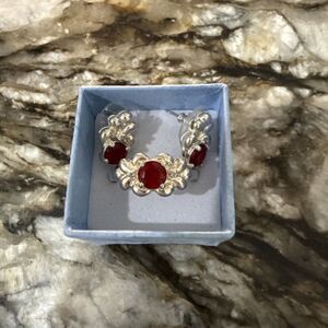 Women's S.P. Lind Jewelry Silver Toned Ring & Earrings Set Women’s Sz 11.25